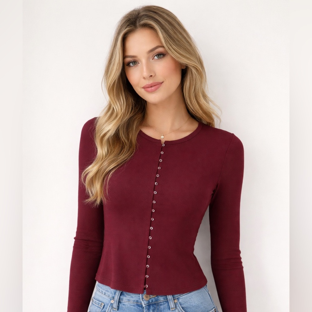 Maison d’Amelie Paris Burgundy Button-Up Top